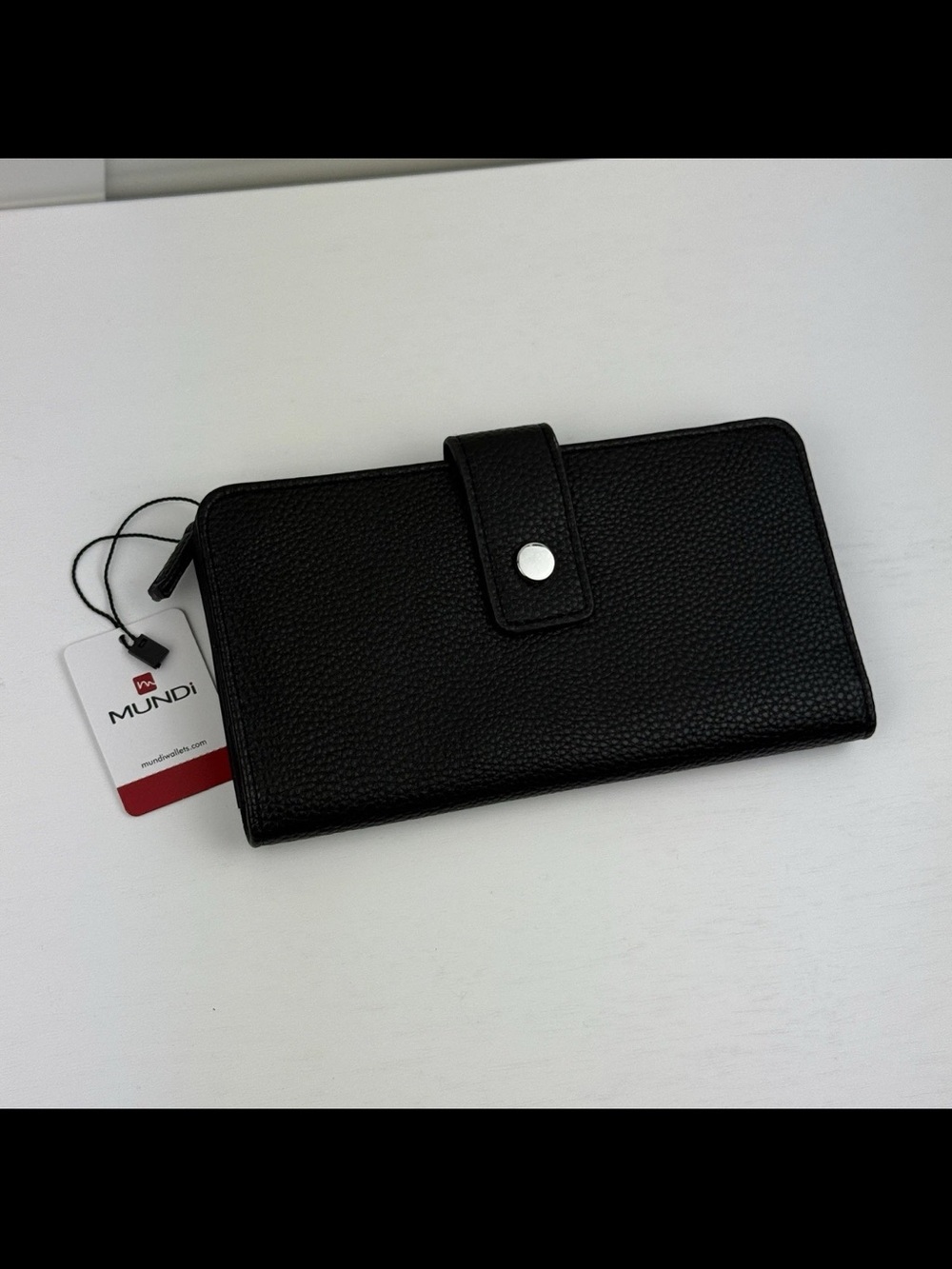 Mundi Personal Secretary Wallet Organizer Black Pebbled Faux Leather Bifold NEW!